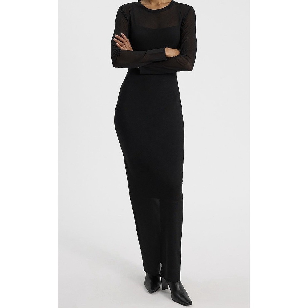 NWT Express Mesh Long Sleeve Maxi Dress Size L In Black Gothic Lux